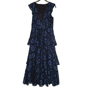 NEW Lulus Molinetto Navy Blue Lace Ruffled Tiered Sleeveless Maxi‎ Dress Size M